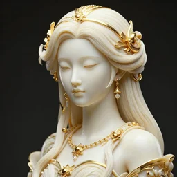 a beautiful girl made of ivory and gold, highly intricate, digital art, very detailed, in the style of a weird and dark art noveau flemish painting, by gustave doré