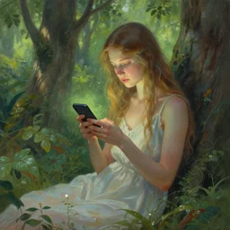 nature goddess checking her phone, art by josephine wall, magic realism, octane, art by amanda sage,