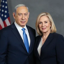 A portrait of Benjamin Netanyahu and Sara Netanyahu by Grant Wood