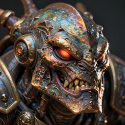 close up beautiful zbrush scupt of a zergling's battle worn face