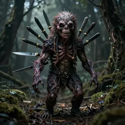 b - grade horror film budget production a very strange creature with so many knives