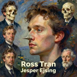 a portrait of a male character who has the nose of a skull in a scenic environment by Ross Tran and by Jesper Ejsing and by Mikalojus Konstantinas Ciurlionis