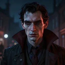 detailed photorealistic matte painting night portrait of single neurotic british man thin face confidant vampire atmospheric hdr vivid color octane render unreal volumetric lighting subsurface scattering greg rutkowski artstation