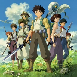 phantasy star online poster, concept art, high quality, studio ghibli