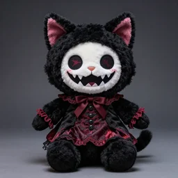 puppet ragdoll, not a cat, plush, haunted, laughing, dressed in monstrous clothing