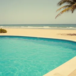 pool at the beach without people. nostalgic. 6 0 s styled art