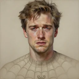 beautiful neutral earth toned painting palette knife artwork by yoji shinkawa jeremy mann, portrait of tobey maguire as spider - man crying, intricate, elegant, highly detailed, digital painting, artstation, concept art, smooth, sharp focus, illustration, charlie bowater and magali villeneuve and alphonse mucha, gaston bussiere, craig mullins, j. c. leyendecker