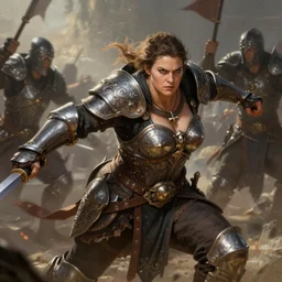 powerful female dwarven warrior charging into battle, short robust plump strong figure, action scene, dungeons and dragons, donato giancola, jeff easley, soft lighting, sharp focus, intricate