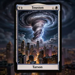 an ultradetailed tarot card of a cosmic hurricane over houston, looming ominous over a city, hurricane, lighting, tornados, intricate detail, cinematic, 8 k, cel shaded, volumetric lighting, octane render, art by greg rutkowski, jeong seon, in the style of magic the gathering