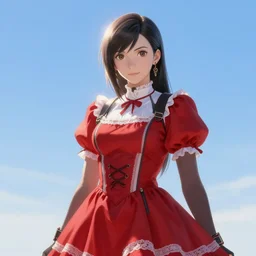 elegant tifa lockhart in a red cottagecore dress, portrait, illustration, rim light, top light, clear blue sky, winter, perfectly shaded, soft painting, art by krenz cushart and wenjun lin