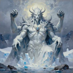 mysteries of Antarctica glacial cult mountain god, realistic fantasy, oil painting