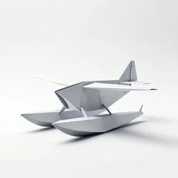 origami-style seaplane, clean 3d render, octane render, isolated on a pure white background, centered, entire object in frame, sharp focus, soft studio lighting