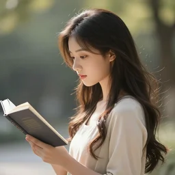a very smart!!! girl reading a book, hair flowing down, portrait photo, profile picture, hyperrealistic, concept art, day time, octane render, unreal engine 5, digital art, high quality, highly detailed, 8K, cute, defined face, elegant clothes, trending on DeviantArt