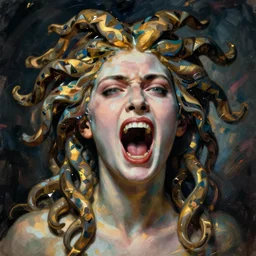 portrait of screaming medusa by greg rutkowski in the style of egon schiele