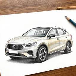 concept non - coloring pencil drawing of a new car combined by two different genres.