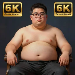 an anthropomorphic beautiful fat male portrait sitting on a chair shirtless, square glasses, fine art, award winning, intricate, elegant, sharp focus, octane render, hyperrealistic, colourful theme, cinematic lighting, highly detailed, digital painting, 8 k concept art, art by jamie hewlett and z. w. gu, masterpiece, trending on artstation, 8 k