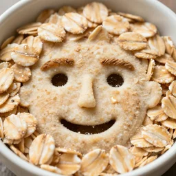 a bowl of oats with the face of john oates in it, john oates face, macro shot, hyper realistic