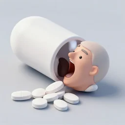 Drugs that humans instead of humans that take drugs, giant pill swallowing a human.