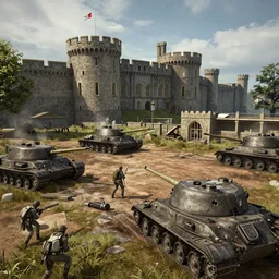 Tanks surround Dover Castle, screenshot from 'Sniper Elite 4'