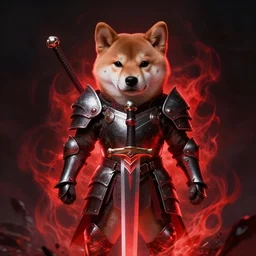 anthropomorphic shiba inu, wearing anime berserk armor and sword, darkness aura red light, fantasy, dark, portrait art by donato giancola and greg rutkowski, realistic face, digital art, trending on artstation, symmetry