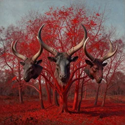 demon heads and red trees by aaron boyd