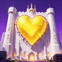 giant big detail megastructure white wall fortress with yellow heart fusion power center  borderland style vivid colorful  Hyperrealistic CGI Photorealistic cinematic volume lighting purple night sky fanart on ArtStation  concept art