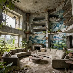 a beautiful detailed highly detailed unfinished building nature urbex living room building abandoned city architecture industrial architecture by titian, landscape gem bioshock tron, archdaily, wallpaper, highly detailed, trending on artstation.