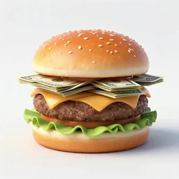 burger made of dollar bills, digital art