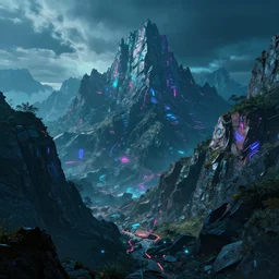 breathtaking cyberpunk mountain landscape photo, cinematic, neon color palette, 4 k, wallpaper 4 k, detailed photo, natural lighting, cinematic lighting, global illumination