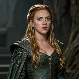 Scarlet Johansson as an Elven royalty from The lords of the rings, fantasy matte painting, highly detailed