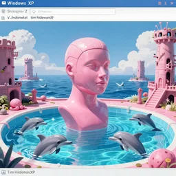 windows xp, tim hildebrandt, trending on artstation, highly detailed, vaporwave surreal ocean, sunken ruins of a pink mannequin head, dolphins, pool, checkerboard pattern underwater, cuastics, award winning masterpiece with incredible details, artstation, a surreal vaporwave vaporwave vaporwave vaporwave vaporwave painting by thomas cole, flowers growing out of its head, sinking underwater, highly detailed