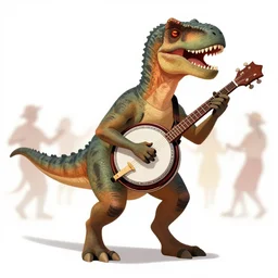 a beautiful illustration of a bearded velociraptor man playing a banjo at a square dance Jean | graphic novel:.5 | unreal engine:.6