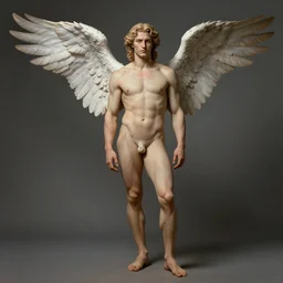 full body shot of a male god with wings on his shoulder, highly detailed, by raymond swanland and peter mohrbacher, face by odd nerdrum, character concept art, hyperrealistic, digital paint, rule of third, fantasy, elegant, matte, 4 k, cinematic lighting