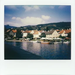 polaroid photograph of ( ( ( ( ( ( ( ( balatonfured, a resort town in veszprem county, in hungary ) ) ) ) ) ) ) ), summer, july of 1 9 8 0
