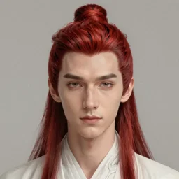 portrait of a thin young man with long red hair in a man bun, intricate, symetric, highly detailed, digital painting, artstation, sharp focus