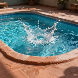clay, calotype by moebius. a art installation of a swimming pool with a big splash in the center. the colors are very bright & the art installation is very eye - catching.