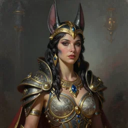 Mystical Valkyrie, Portrait of a beautiful female Atlantean Anubis Alien Warrior, Regal, Realistic, Refined, Detailed Digital Art, Oil Painting, Michael Cheval, Esao Andrews, Art Frahm, Steampunk, Walt Disney (1937), Highly Detailed, Cinematic Lighting, Unreal Engine, 8k, HD