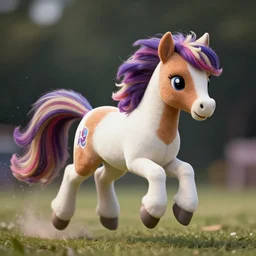 wide angle full body action shot of a hybrid my little pony ( appaloosa horse ), professional, high quality, multi colored mane, 4 k, dof, bokeh, action, dramatic lighting, photorealistic, digital art, detailed, hq, photorealism
