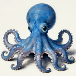 blue octopus. big eyes. detailed. deep. masterpiece. rene magritte