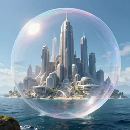 giant scifi city under bubble on the sea, trending on artstation, photo-realistic, 8k