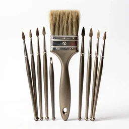 wrought iron paintbrush set, commercial catalog photo, isolated on a pure white background, centered, entire object in frame, sharp focus, soft studio lighting