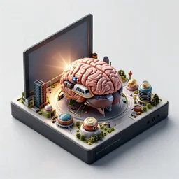 isometric view polaroid of an organic brain city by moebius
