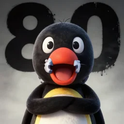 8 0's horror movie poster of pingu