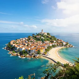 a island with beautiful city on it is very detailed with a sunny sky with beautiful beaches
