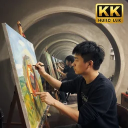 character art by ruan jia, a man painting himself painting himself painting himself, droste effect, 8 k