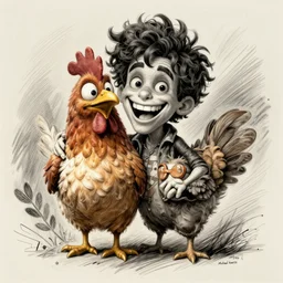 grunge cartoon sketch of a human mixed with a chicken with a wide smile by - michael karcz, loony toons style, horror theme, detailed, elegant, intricate