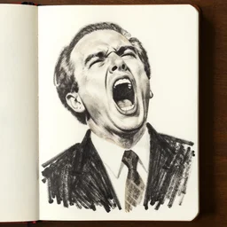 art brut drawing of george carlin screaming at the top of his lungs about the regan administration, found drawn from a live show on a sketchbook
