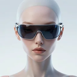 beautiful alien cyborg woman, symmetrical, close up futuristic sunglasses showing reflection of a futuristic high tech art museum. hyperrealistic, unreal engine, very detailed, 8 k render, ultra detailed, realistic texture