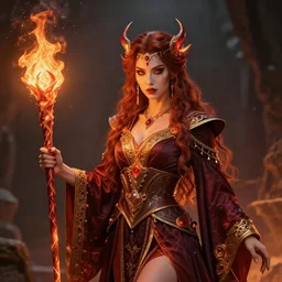 beautiful elemental fire witch with ornate robes and staff, highly detailed, 4 k, hdr, smooth, sharp focus, high resolution, award - winning photo, artgerm, photorealistic