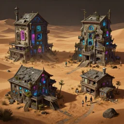 intricate detailed photo environement cyberpunk abandoned houses in dessert : 4, 4 k rtx hdr volume light concept studio matte painting environement digital illustration style borderlands artstation artur tarnowski, mihai muscan, marcin tomalak, marta leydy, marcin stepien, charlotte hughes, zuzanna dabrowa neon bioluminiscence